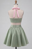 2 Piece Yellow and Grey Halter Neck Short Homecoming Dress