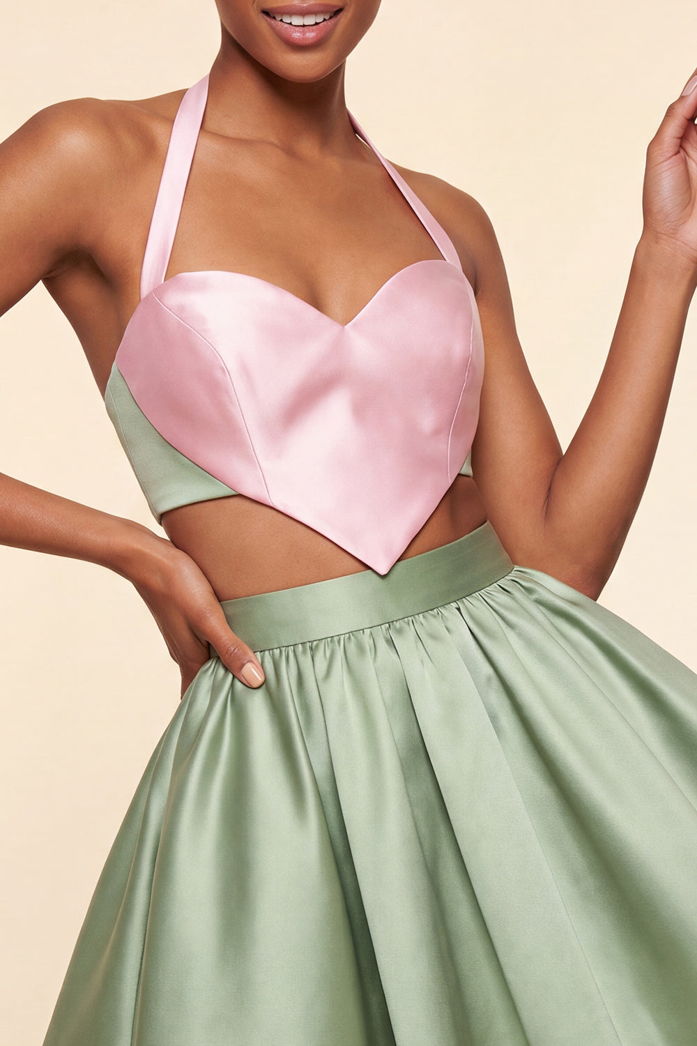 2 Piece Yellow and Grey Halter Neck Short Homecoming Dress