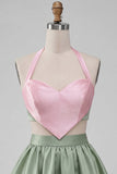 2 Piece Yellow and Grey Halter Neck Short Homecoming Dress