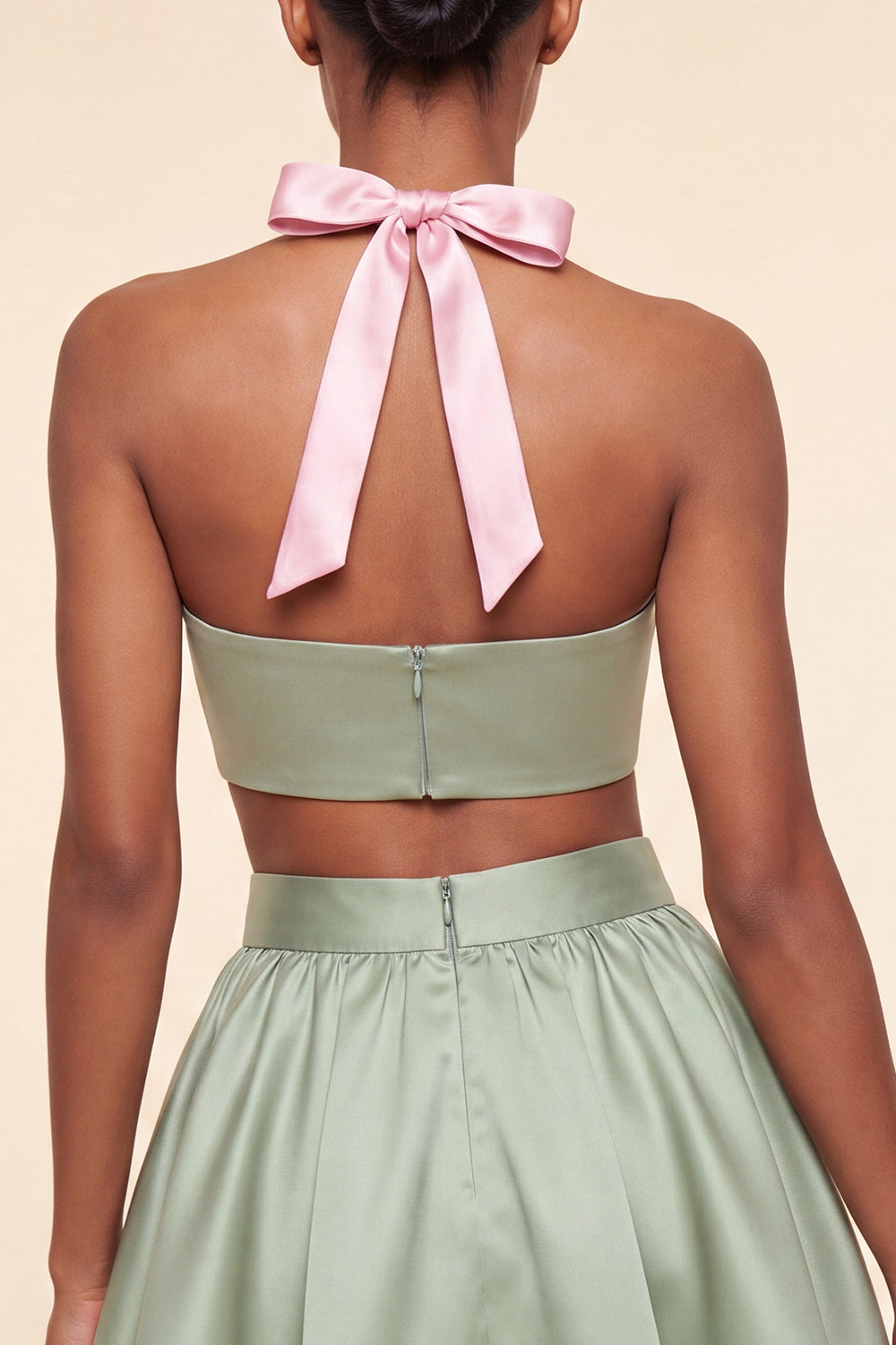 2 Piece Yellow and Grey Halter Neck Short Homecoming Dress