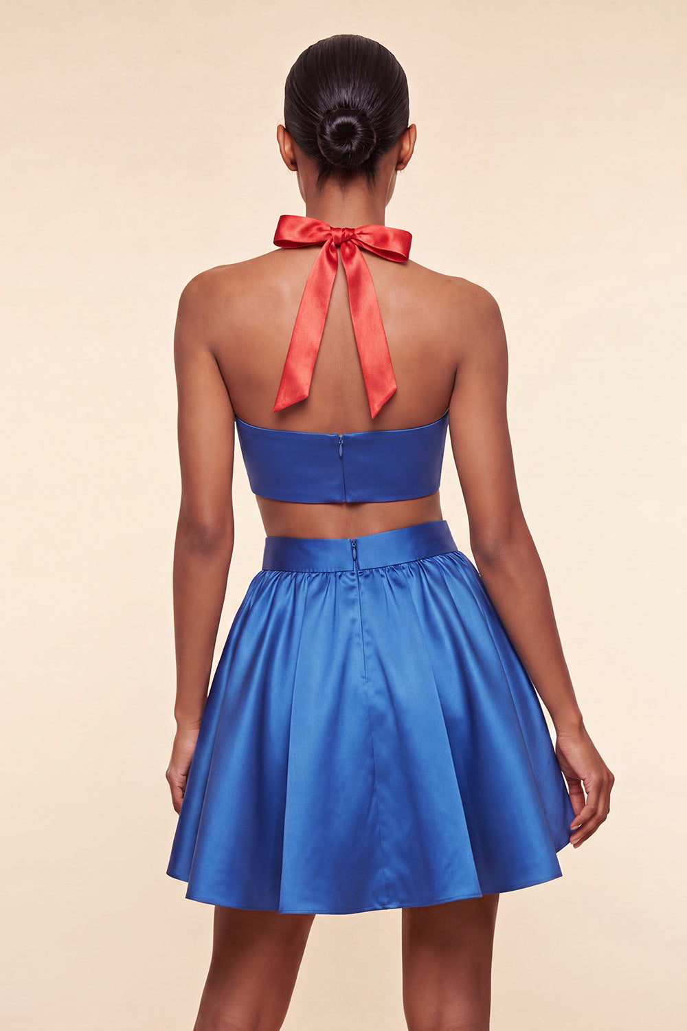 2 Piece Yellow and Grey Halter Neck Short Homecoming Dress