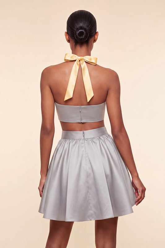 2 Piece Yellow and Grey Halter Neck Short Homecoming Dress