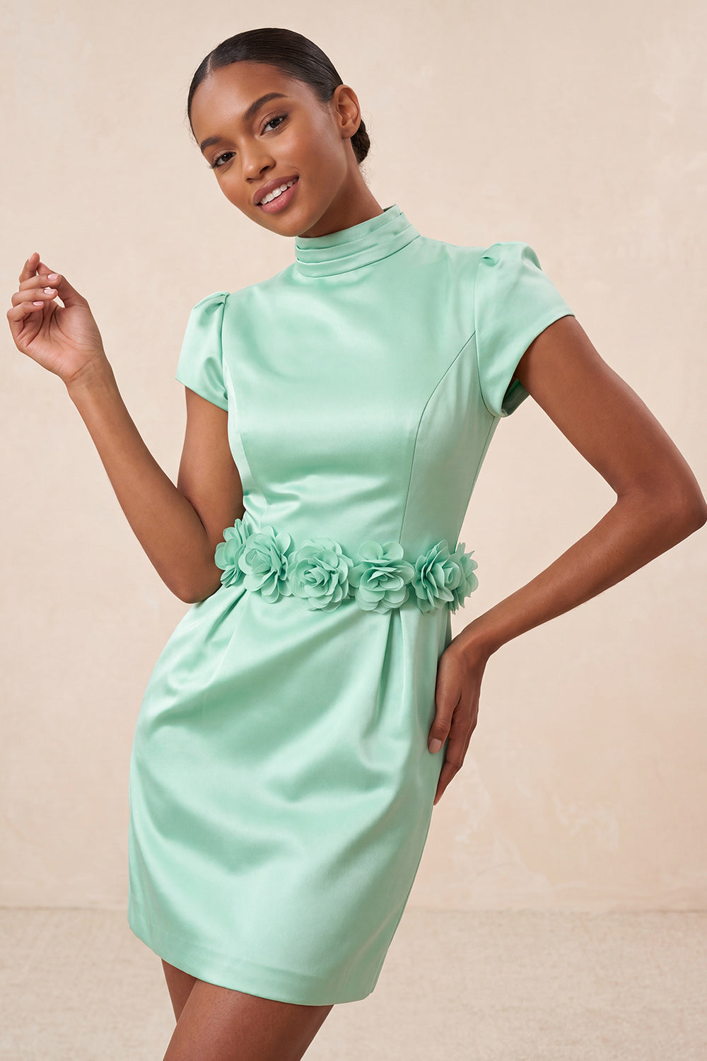 Yellow High Neck Tight Short Homecoming Dress with Sleeves