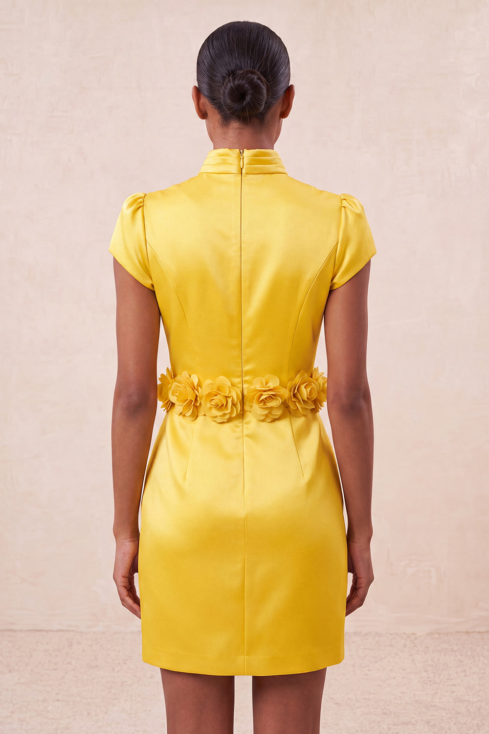 Yellow High Neck Tight Short Homecoming Dress with Sleeves
