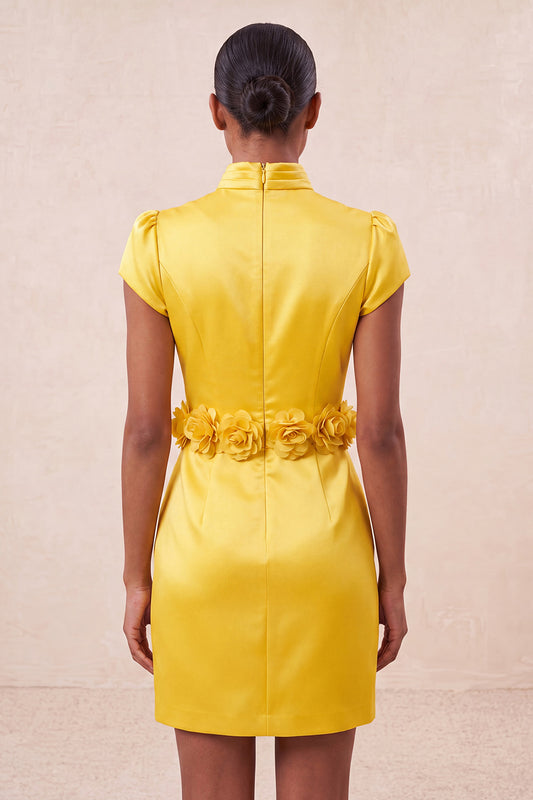 Yellow High Neck Tight Short Homecoming Dress with Sleeves