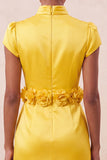 Yellow High Neck Tight Short Homecoming Dress with Sleeves