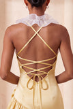 Light Yellow Ruffled Tight Short Homecoming Dress with 3D Flowers
