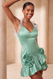Light Yellow Ruffled Tight Short Homecoming Dress with 3D Flowers