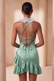 Light Yellow Ruffled Tight Short Homecoming Dress with 3D Flowers