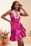 Purple Ruffled Tight Short Homecoming Dress with 3D Flowers