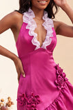 Purple Ruffled Tight Short Homecoming Dress with 3D Flowers