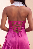 Purple Ruffled Tight Short Homecoming Dress with 3D Flowers
