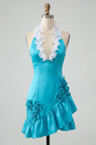 Purple Ruffled Tight Short Homecoming Dress with 3D Flowers