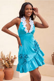 Purple Ruffled Tight Short Homecoming Dress with 3D Flowers
