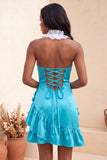 Purple Ruffled Tight Short Homecoming Dress with 3D Flowers