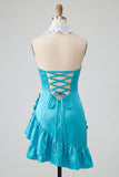 Purple Ruffled Tight Short Homecoming Dress with 3D Flowers