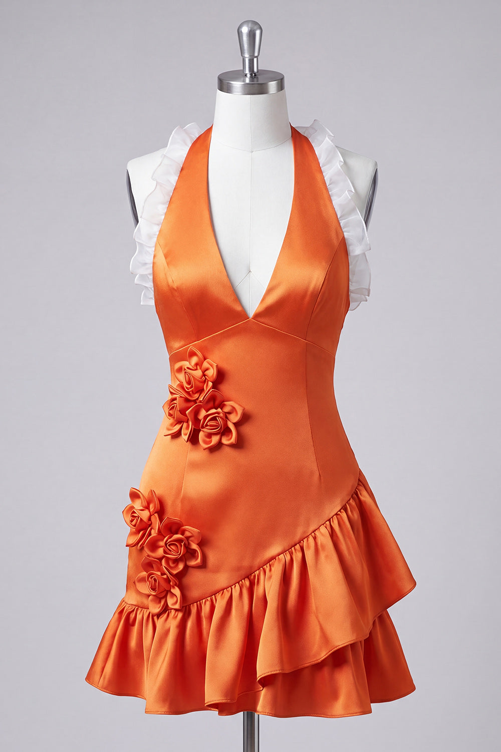 Floral Purple Halter Neck Tight Short Homecoming Dress with Ruffles