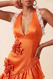 Floral Purple Halter Neck Tight Short Homecoming Dress with Ruffles