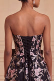 Floral Black Beaded A-Line Short Homecoming Dress with Bow