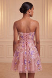 Floral Black Beaded A-Line Short Homecoming Dress with Bow