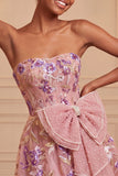 Floral Black Beaded A-Line Short Homecoming Dress with Bow