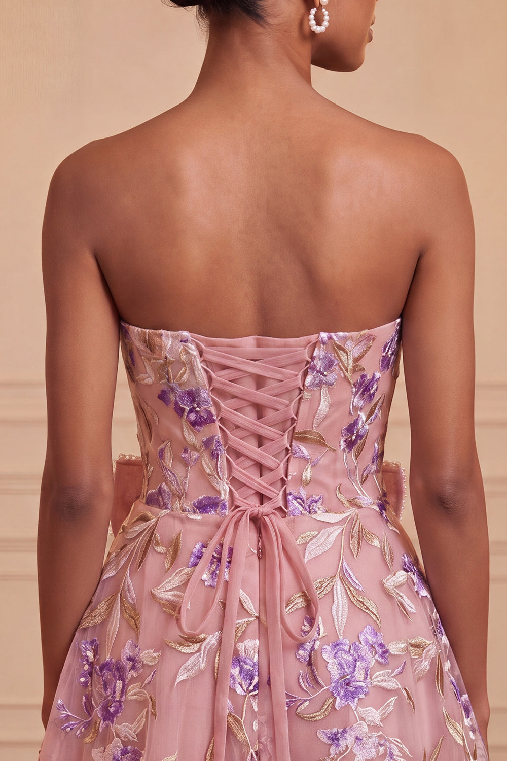 Floral Black Beaded A-Line Short Homecoming Dress with Bow