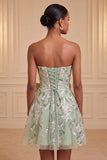 Floral Black Beaded A-Line Short Homecoming Dress with Bow
