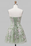 Floral Black Beaded A-Line Short Homecoming Dress with Bow
