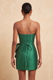 Navy Satin Beaded Tight Short Homecoming Dress with Bow