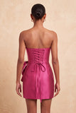 Navy Satin Beaded Tight Short Homecoming Dress with Bow