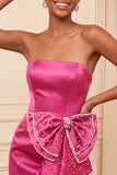 Navy Satin Beaded Tight Short Homecoming Dress with Bow