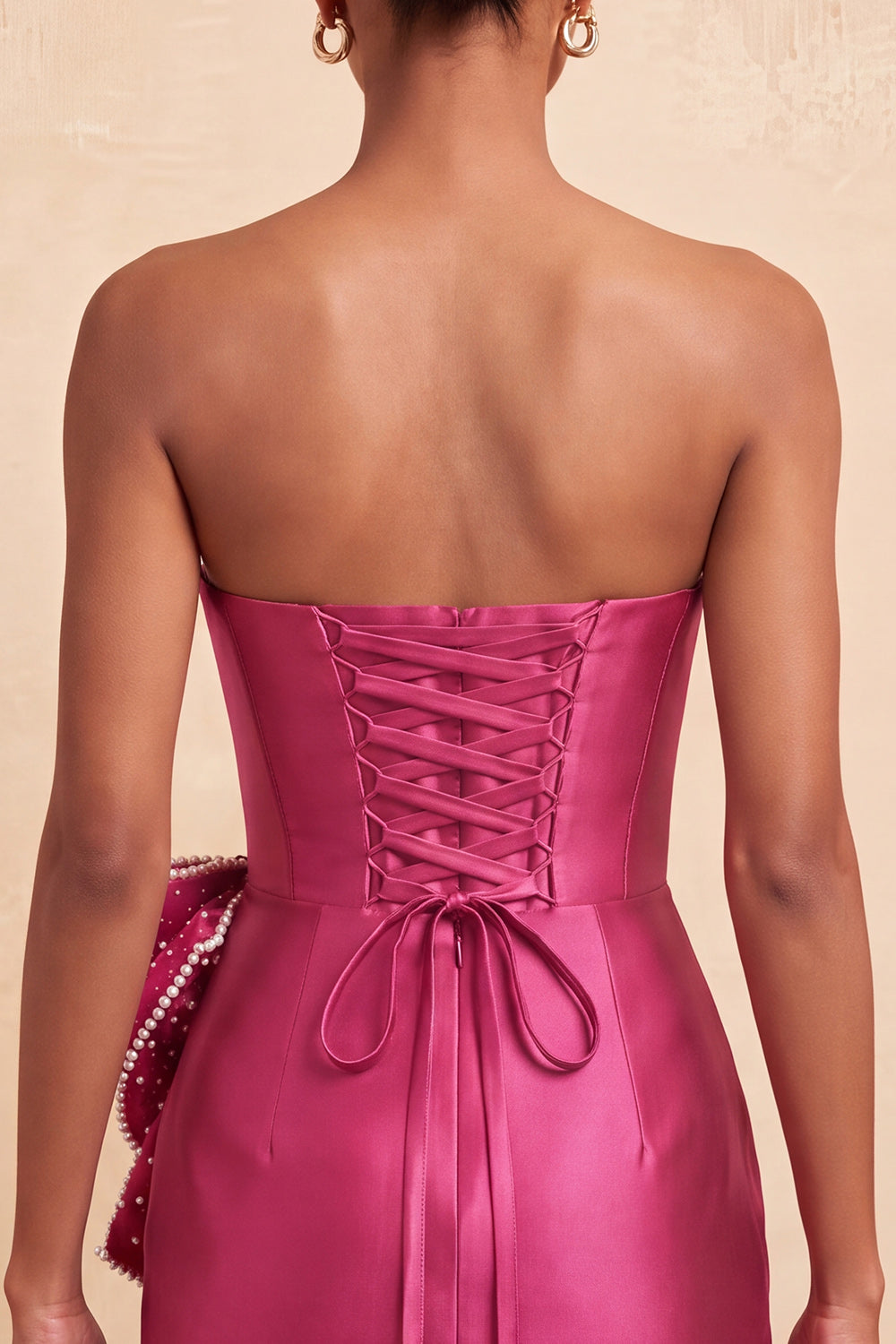 Navy Satin Beaded Tight Short Homecoming Dress with Bow
