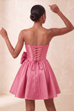 Red Corset Beaded A-Line Short Homecoming Dress with Bow