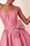 Red Corset Beaded A-Line Short Homecoming Dress with Bow
