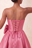 Red Corset Beaded A-Line Short Homecoming Dress with Bow