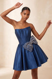 Red Corset Beaded A-Line Short Homecoming Dress with Bow