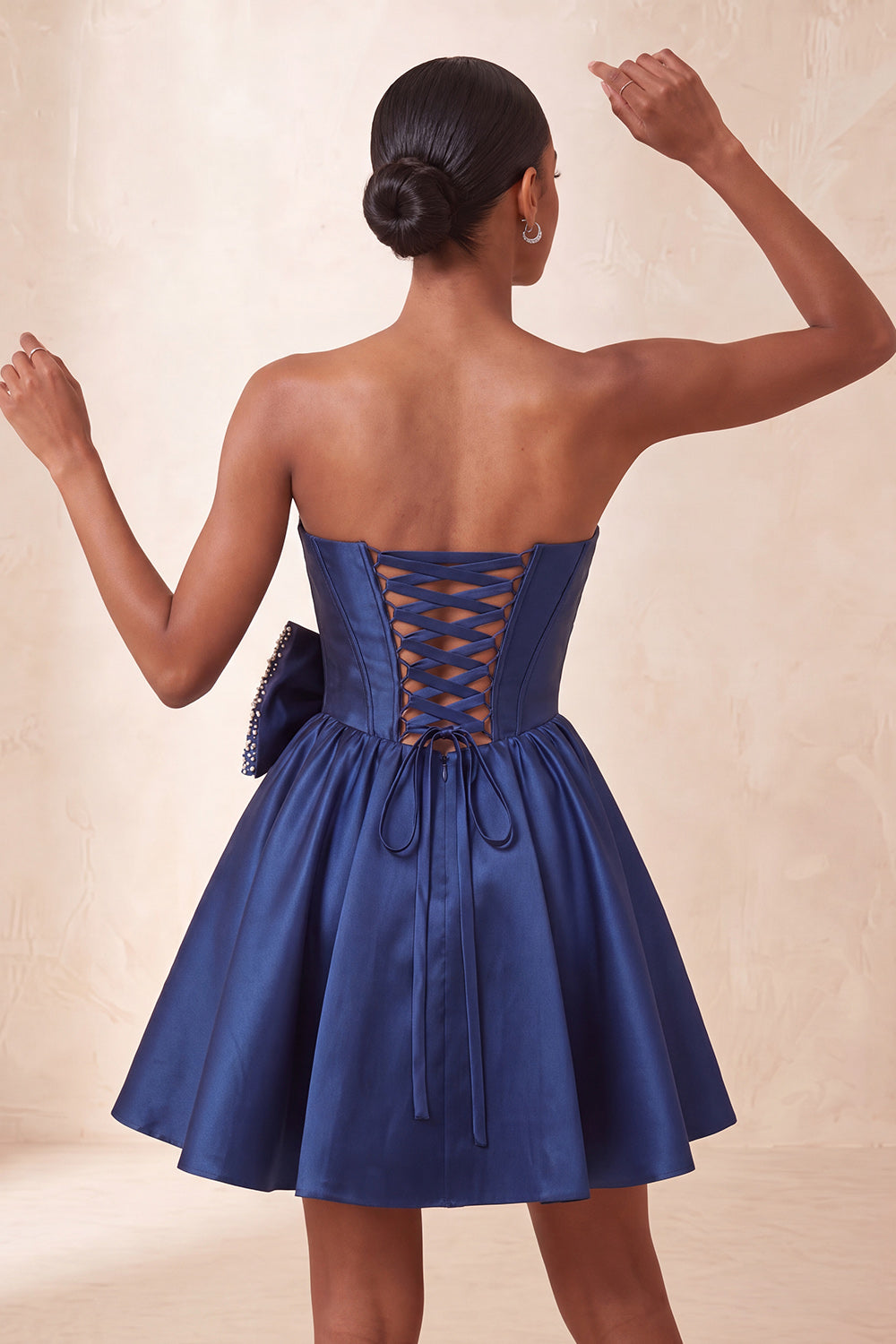 Red Corset Beaded A-Line Short Homecoming Dress with Bow