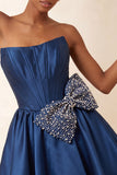 Red Corset Beaded A-Line Short Homecoming Dress with Bow