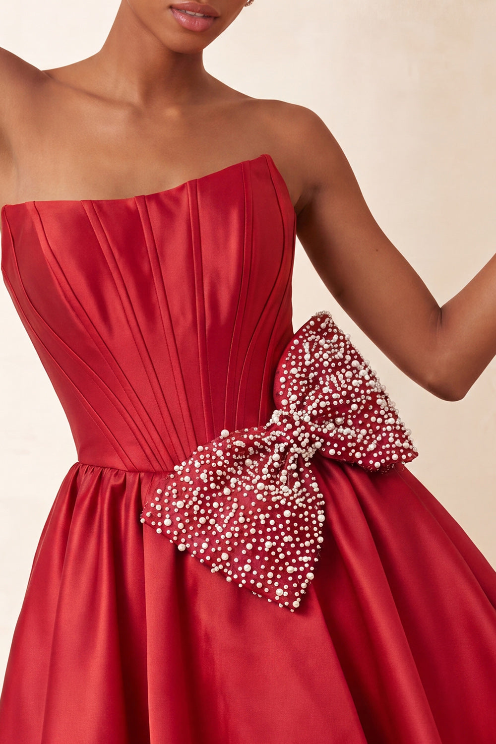 Red Corset Beaded A-Line Short Homecoming Dress with Bow