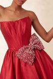 Red Corset Beaded A-Line Short Homecoming Dress with Bow