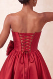 Red Corset Beaded A-Line Short Homecoming Dress with Bow