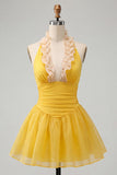 Pink Ruched A-Line Short Homecoming Dress with Ruffles