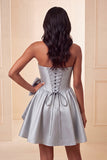 Grey Corset Strapless A-Line Short Homecoming Dress with Bow