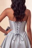 Grey Corset Strapless A-Line Short Homecoming Dress with Bow