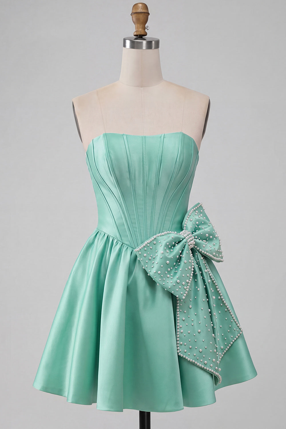 Grey Corset Strapless A-Line Short Homecoming Dress with Bow