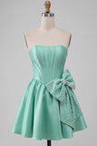 Grey Corset Strapless A-Line Short Homecoming Dress with Bow