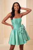 Grey Corset Strapless A-Line Short Homecoming Dress with Bow