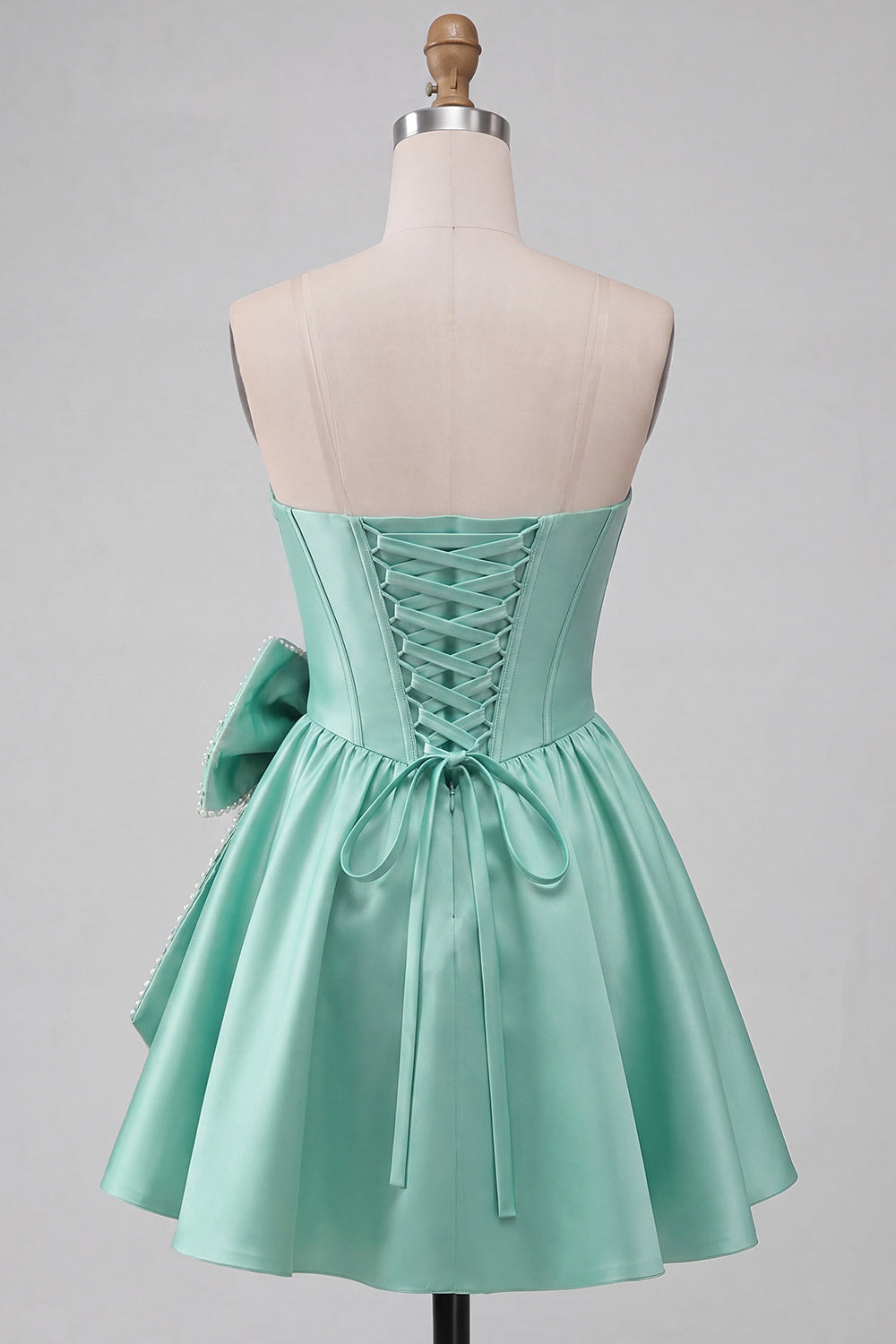 Grey Corset Strapless A-Line Short Homecoming Dress with Bow