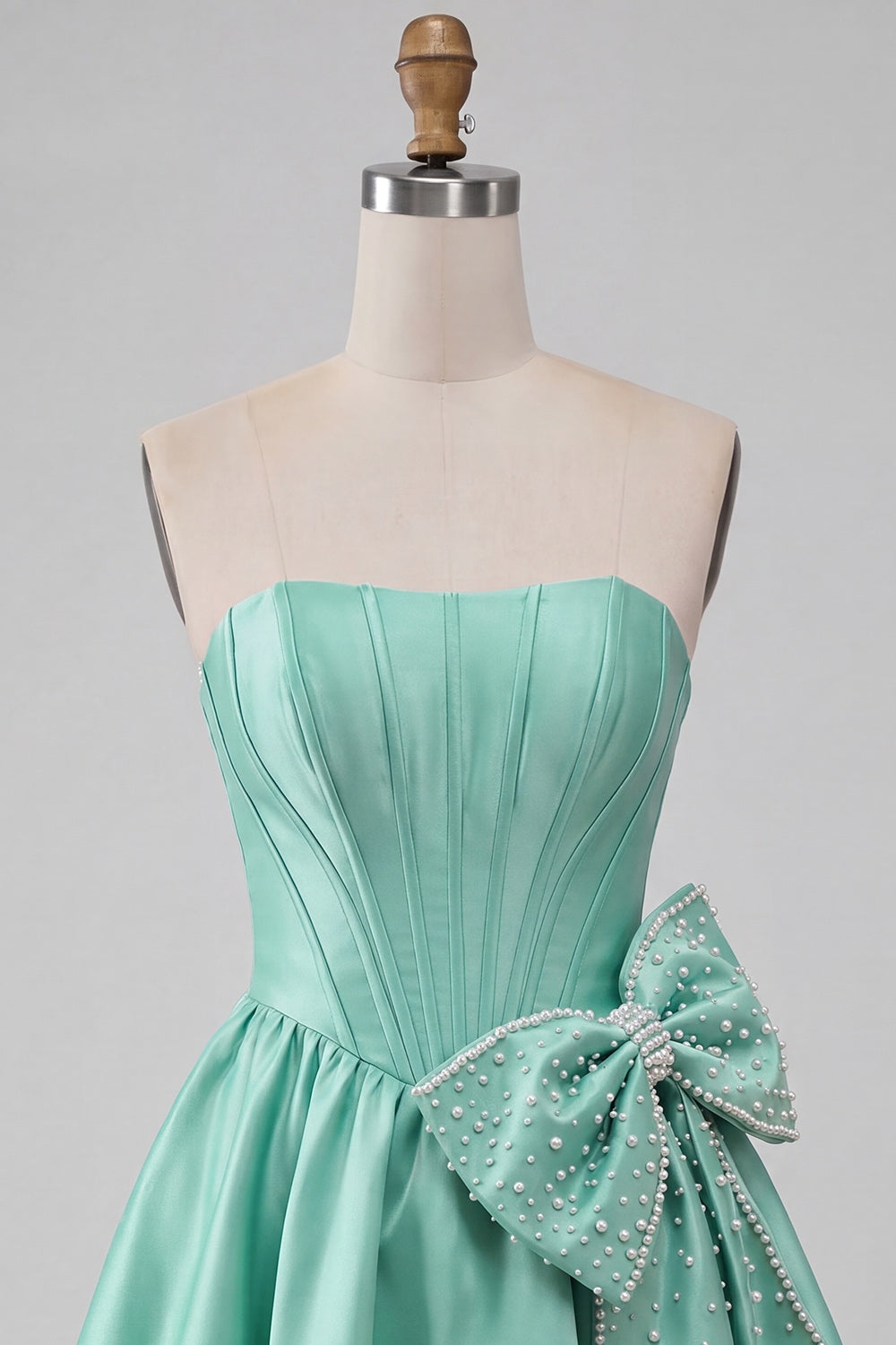 Grey Corset Strapless A-Line Short Homecoming Dress with Bow