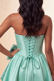 Grey Corset Strapless A-Line Short Homecoming Dress with Bow